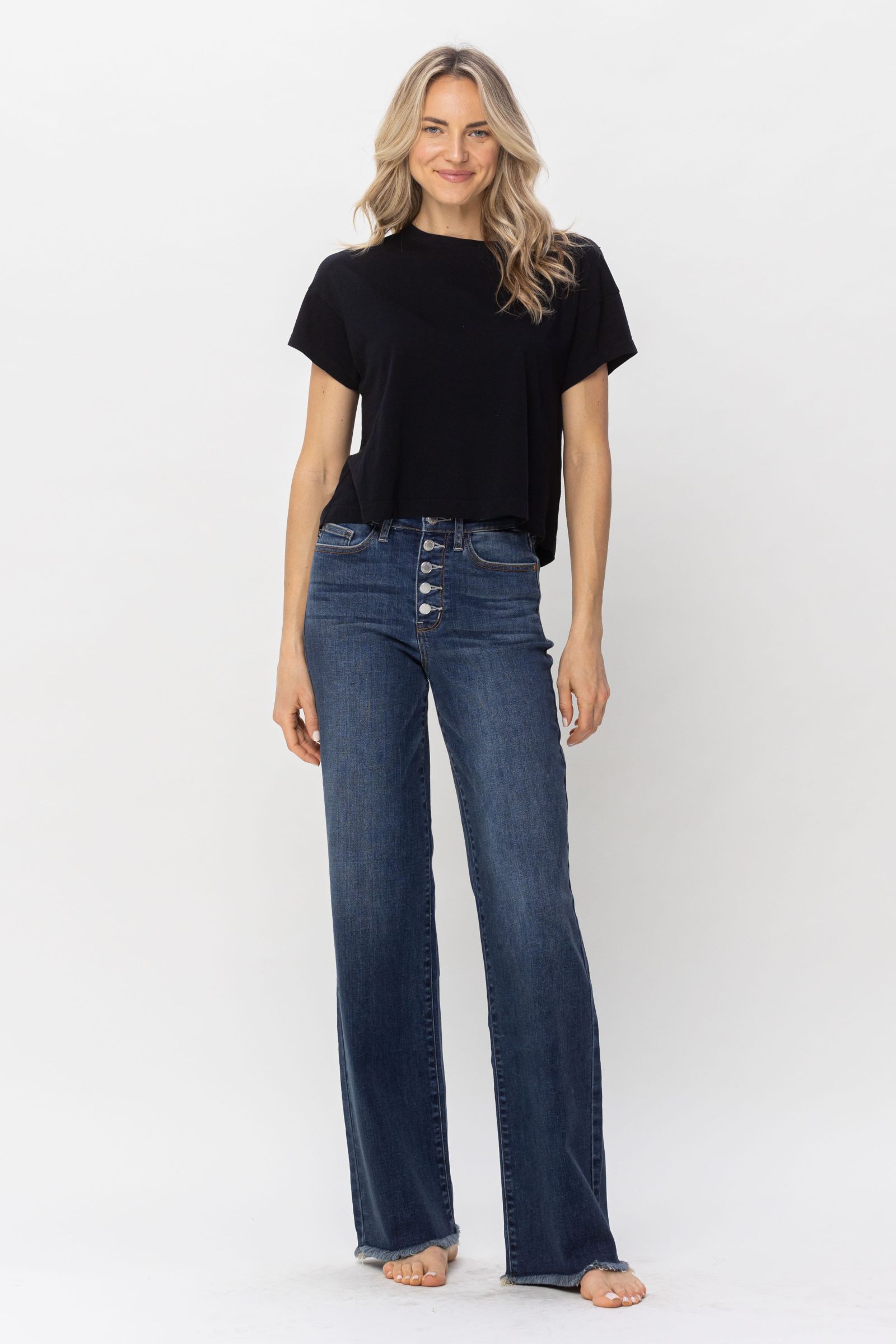 Wideleg low frayed hem jeans - Woman