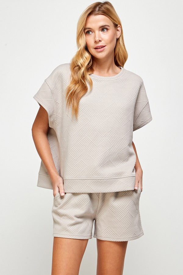 Raelynn Textured Short Sleeve Top in Oatmeal