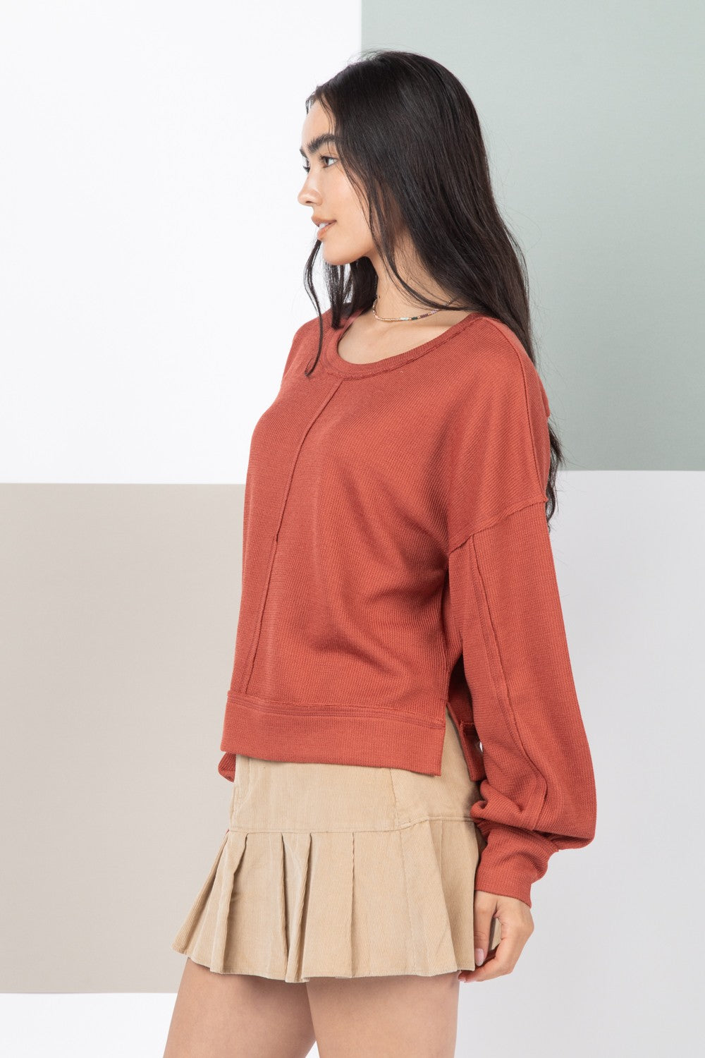 Felicity Jane Oversized Waffle Knit Top in Rust - Our Stuff