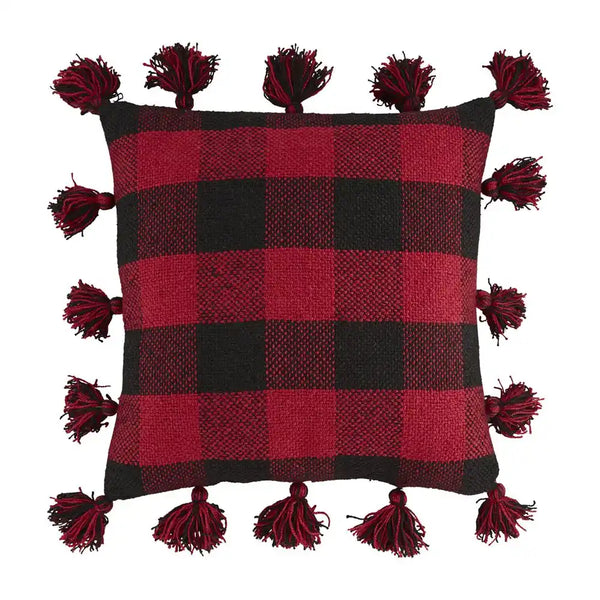 Mud Pie Buffalo Check Welcome Home Long Pillow, 12 x 35 1/2, Red